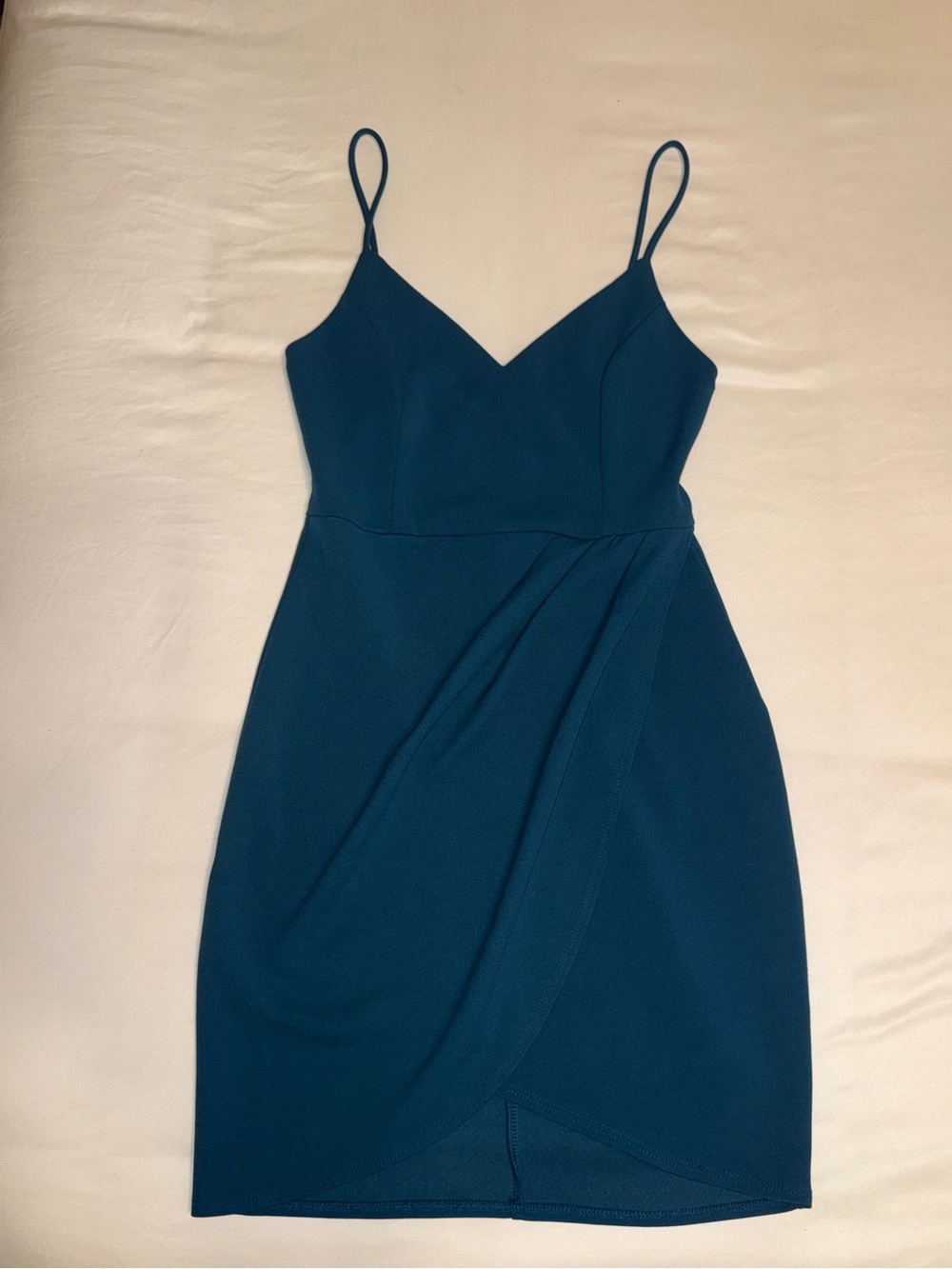 Lulu's Teal Spaghetti Strap Wrap-Front Mini Dress